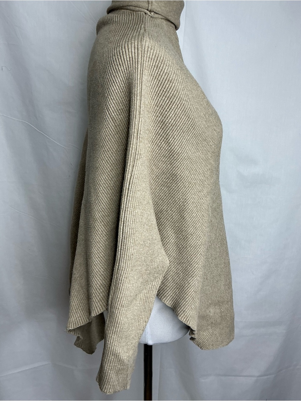 2243 - Turtleneck Asymmetrical Ribbed Sweater - Taupe - Picture 2 of 9
